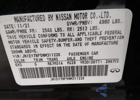 2022 Infiniti Q50 Luxe z USA, uszkodzony, nr VIN JN1EV7BP5NM311226